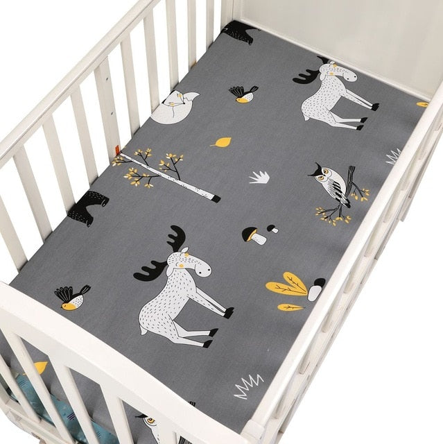 EGMAOBABY  100% Cotton Crib Fitted Sheet Soft Baby Bed Mattress Cover Protector Cartoon Newborn Bedding For Cot Size 130*70cm