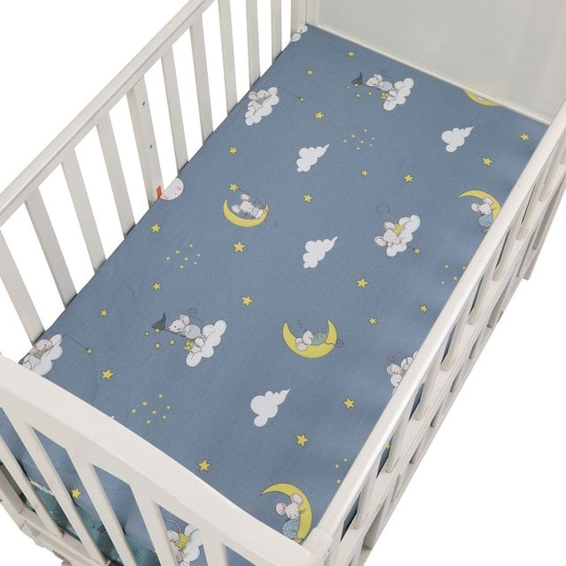 EGMAOBABY  100% Cotton Crib Fitted Sheet Soft Baby Bed Mattress Cover Protector Cartoon Newborn Bedding For Cot Size 130*70cm