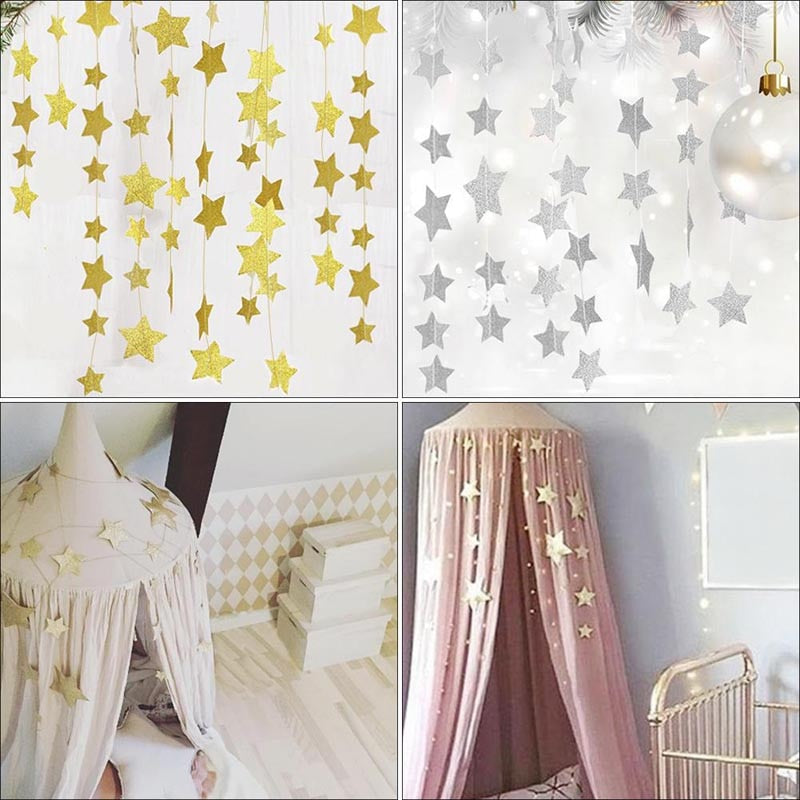 2.5M Baby Bed Mosquito Net Hanging Decoration Gold Silver Sparkling Stars Baby Room Decor Baby Crib Children's Rooms Walls Decor