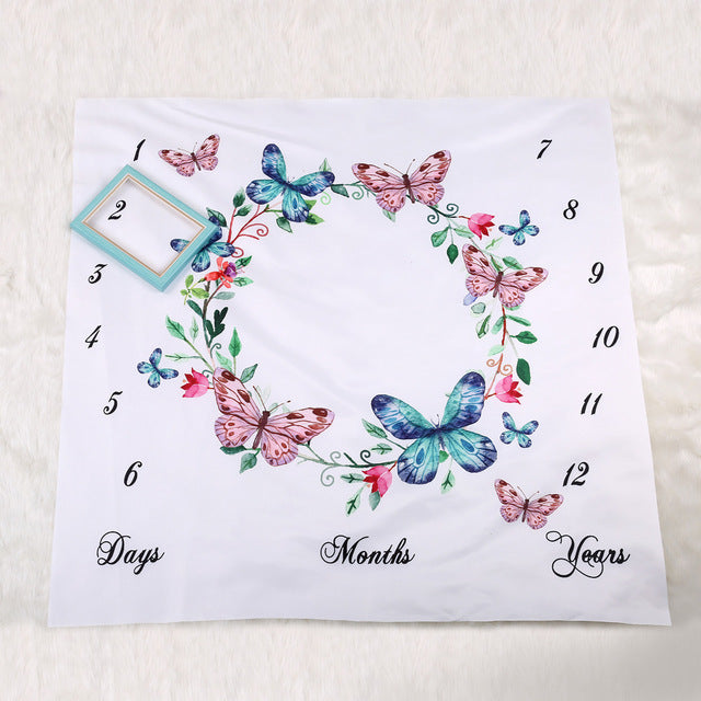 Baby Milestone Blanket Mermaid butterfly Photography Props Shooting Background Cloth Newborns Growth Monthly Souvenir Rug Gift