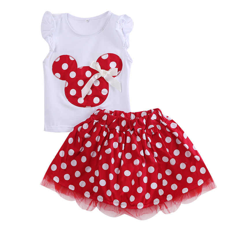 Summer Kids Baby Girl Clothes Minnie Mouse Sets Sleeveless T-shirt Tops Polka Dot Tutu Skirt Clothes