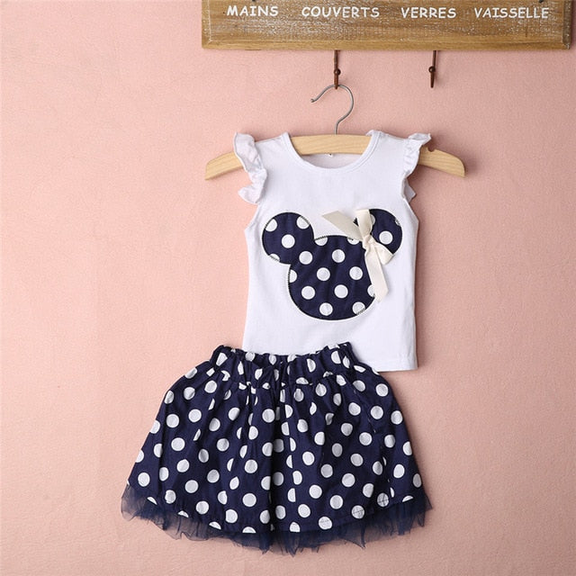 Summer Kids Baby Girl Clothes Minnie Mouse Sets Sleeveless T-shirt Tops Polka Dot Tutu Skirt Clothes