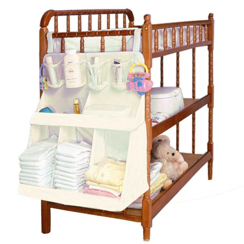 Baby Bed Hanging Organizer Bag Waterproof Baby Diapers Portable Storage Bag Feeding Bottle Toys For Crib Bed Storage Rack Access