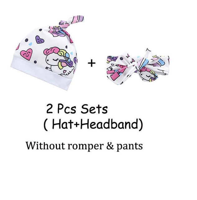 Newborn Infant Toddler Baby Girl Clothes Sets Infant Unicorn Pegasus Star Castle Tops+Pants+Hat+Headband 4PCS Baby Girl Clothing