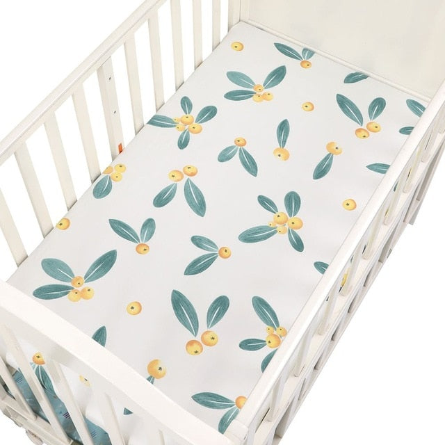 EGMAOBABY100% Cotton Bed Linen Crib Fitted Sheet Soft Baby Bed Mattress Cover Cartoon Print Newborn Bedding For Cot Fitted Sheet