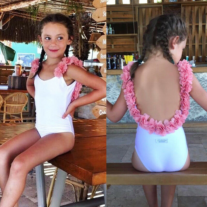 Summer Female Baby 2-7Y Swimwear Flower Backless Bikini Tankini Swimsuit Bathing Suit Children Clothes for Toddler Baby Girls