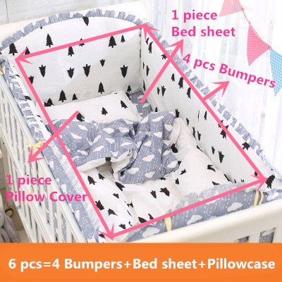 6pcs/set Blue Universe Design Crib Bedding Set Cotton Toddler Baby Bed Linens Include Baby Cot Bumpers Bed Sheet Pillowcase