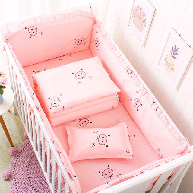 Baby Bedding Set Cotton Bed Linen For Baby Cartoon Bumper Protecor Newborns Crib Bedding Set Kids Breathable Cot Bumper 4pcs/set