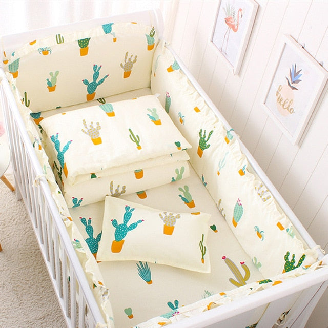 Baby Bedding Set Cotton Bed Linen For Baby Cartoon Bumper Protecor Newborns Crib Bedding Set Kids Breathable Cot Bumper 4pcs/set