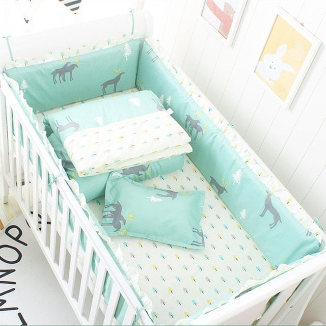 Baby Bedding Set Cotton Bed Linen For Baby Cartoon Bumper Protecor Newborns Crib Bedding Set Kids Breathable Cot Bumper 4pcs/set