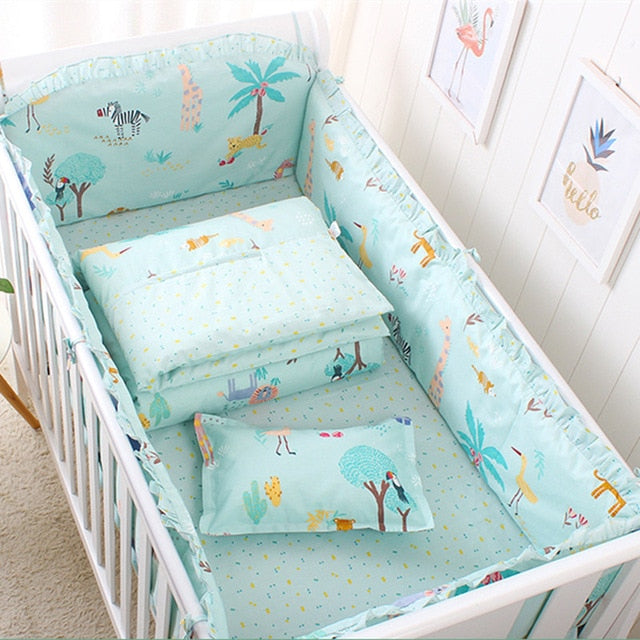 Baby Bedding Set Cotton Bed Linen For Baby Cartoon Bumper Protecor Newborns Crib Bedding Set Kids Breathable Cot Bumper 4pcs/set