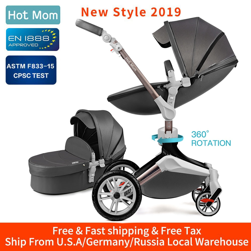 Hot Mom Baby Stroller 3 in 1 travel system with bassinet and car seat 360° Rotation Function,Luxury Pram F023