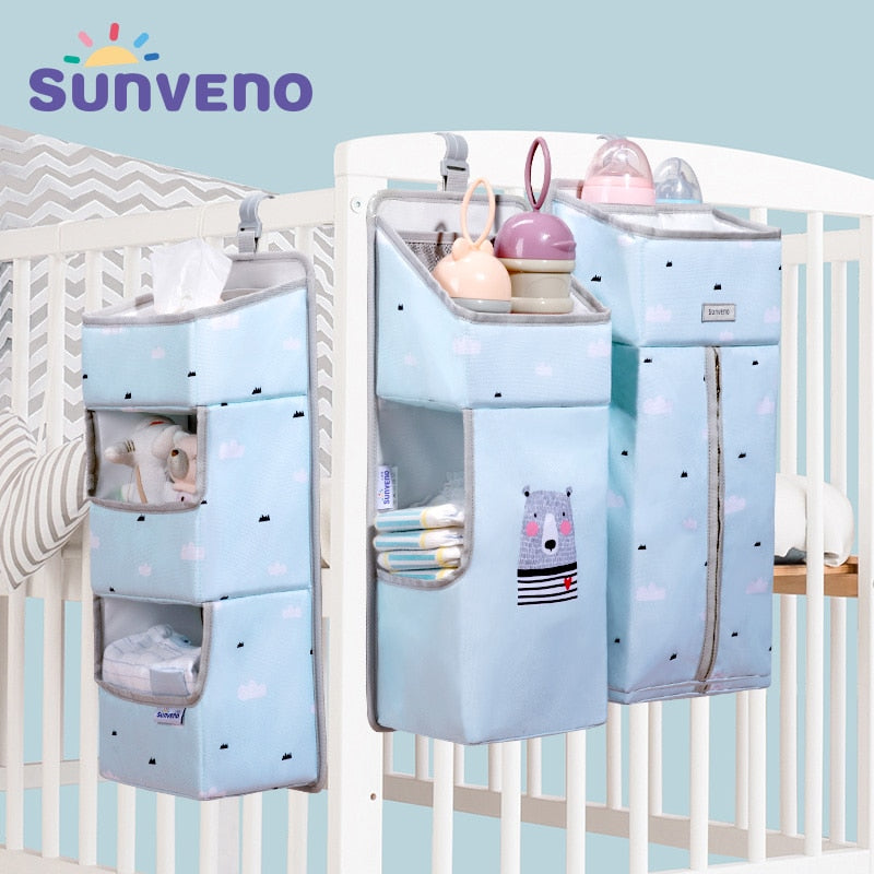 Sunveno Baby Storage Organizer Crib Hanging Storage Bag Caddy Organizer for Baby Essentials Bedding Set Diaper Storage Bag