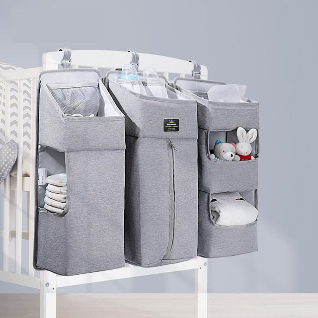 Sunveno Baby Storage Organizer Crib Hanging Storage Bag Caddy Organizer for Baby Essentials Bedding Set Diaper Storage Bag