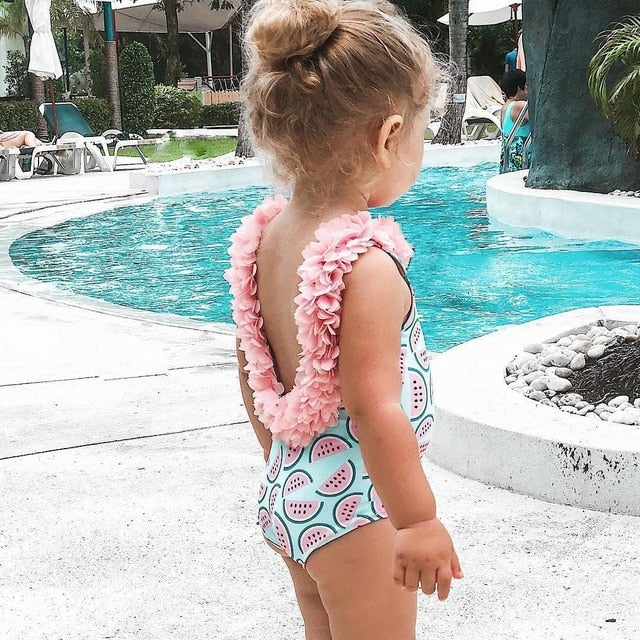 Family Matching One-Piece Suits Toddler Infant Baby Girls Watermelon Swimsuit 3D Flower Swimwear Swimming Bikini