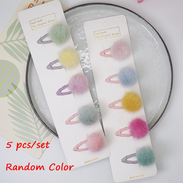 5pcs/set Cute Girls Hairpins Small Lovely Soft Fur Pompom Mini Ball Hair Clips Children Headwear Kids Hair Accessories