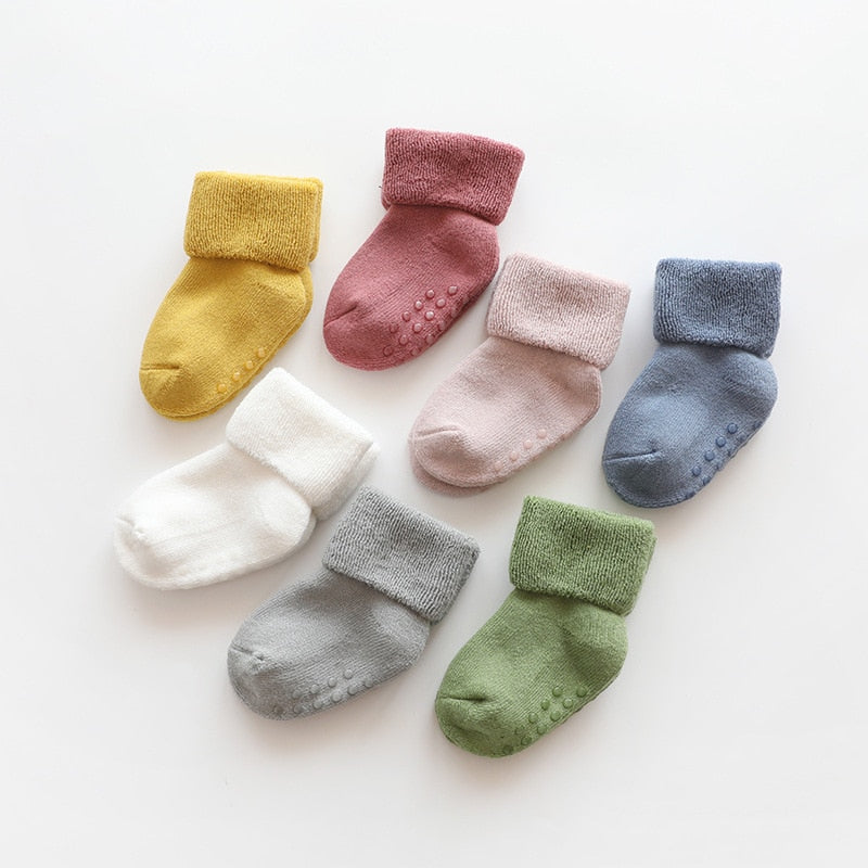 Newborn Baby Socks Terry Anti Slip Socks for Baby Winter Warm Thick Baby Girls Boys Socks Solid Infant Clothes Accessories