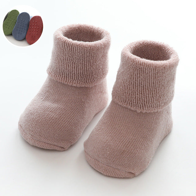 Newborn Baby Socks Terry Anti Slip Socks for Baby Winter Warm Thick Baby Girls Boys Socks Solid Infant Clothes Accessories