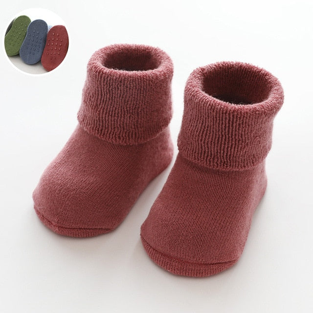 Newborn Baby Socks Terry Anti Slip Socks for Baby Winter Warm Thick Baby Girls Boys Socks Solid Infant Clothes Accessories