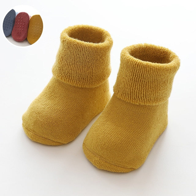 Newborn Baby Socks Terry Anti Slip Socks for Baby Winter Warm Thick Baby Girls Boys Socks Solid Infant Clothes Accessories