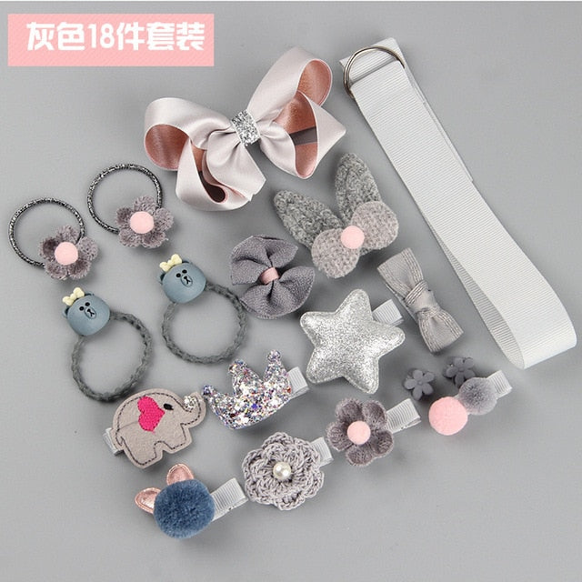 18 Pcs/Box New Kids Children Accessories Hairpins Barrettes Baby Fabric Bow Flower Headwear Hair clips Girls Headdress