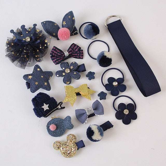 18 Pcs/Box New Kids Children Accessories Hairpins Barrettes Baby Fabric Bow Flower Headwear Hair clips Girls Headdress