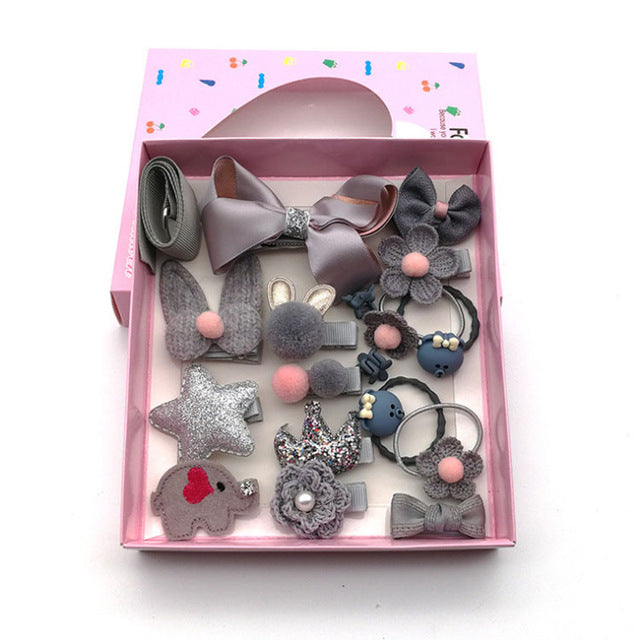 18 Pcs/Box New Kids Children Accessories Hairpins Barrettes Baby Fabric Bow Flower Headwear Hair clips Girls Headdress