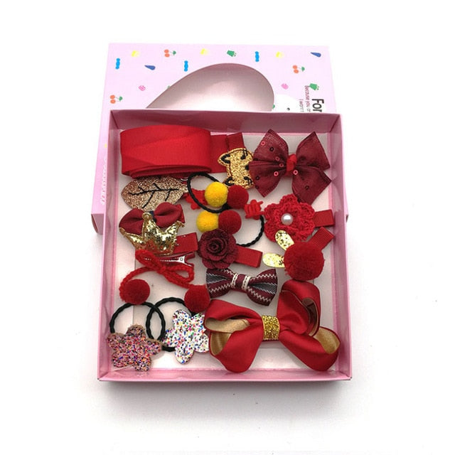 18 Pcs/Box New Kids Children Accessories Hairpins Barrettes Baby Fabric Bow Flower Headwear Hair clips Girls Headdress