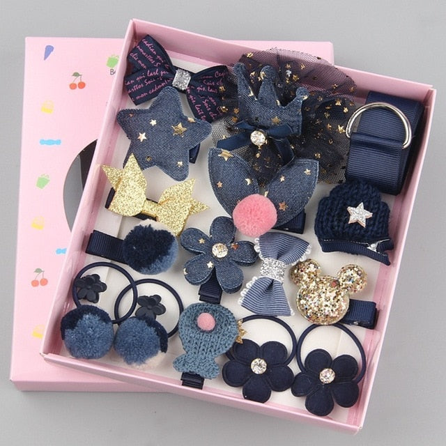 18 Pcs/Box New Kids Children Accessories Hairpins Barrettes Baby Fabric Bow Flower Headwear Hair clips Girls Headdress