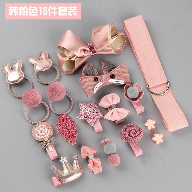 18 Pcs/Box New Kids Children Accessories Hairpins Barrettes Baby Fabric Bow Flower Headwear Hair clips Girls Headdress