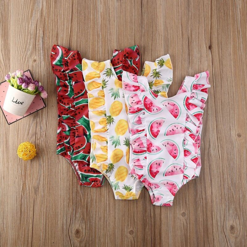 1-5 Years Children Swimsuits Infant Child Kids Baby Girls Swimming Suits Watermelon Pineapple Print One Piece Swimwear Girl Boys