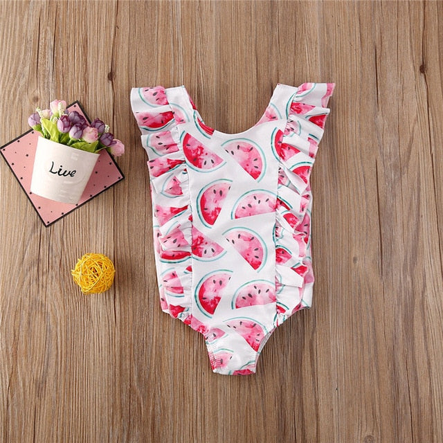 1-5 Years Children Swimsuits Infant Child Kids Baby Girls Swimming Suits Watermelon Pineapple Print One Piece Swimwear Girl Boys