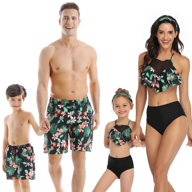 family matching swimwear beachwear mommy and me swimsuit mother daughter father son clothes dresses high waist bikini look mum