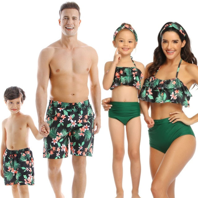 family matching swimwear beachwear mommy and me swimsuit mother daughter father son clothes dresses high waist bikini look mum