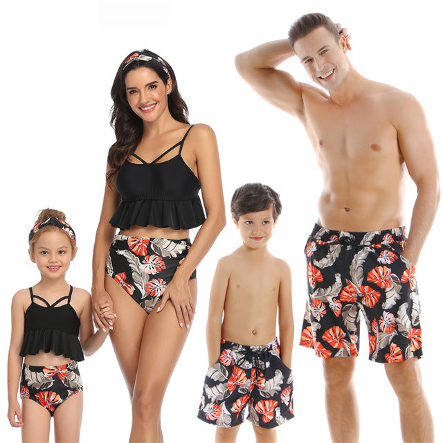 family matching swimwear beachwear mommy and me swimsuit mother daughter father son clothes dresses high waist bikini look mum