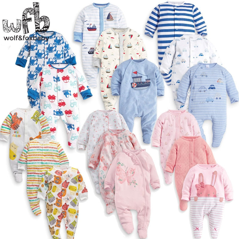 Retail 3pcs/pack 0-12months long-Sleeved Baby Infant cartoon footies for boys girls jumpsuits Clothing newborn clothes