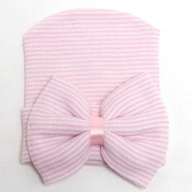 Emmababy Newborn Baby Girls Striped Headband Headwear Toddler Soft Beanie Hat with Bow