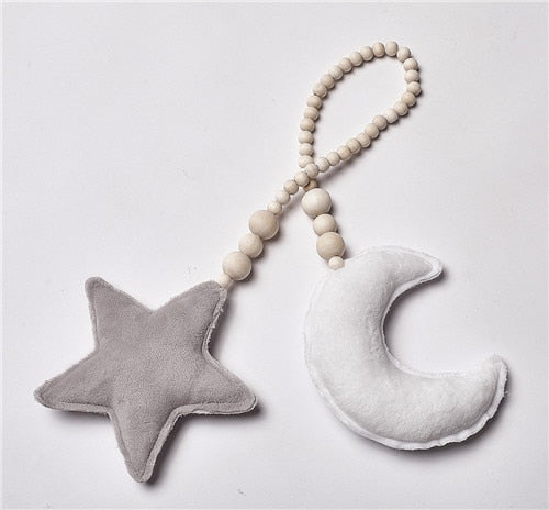 Baby Decoration Pillow Nordic Moon Stars Wooden Beads Strings Toys Kids Bed Room Crib Tent Decor Ornaments Photography Props