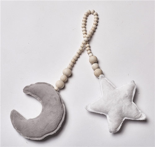 Baby Decoration Pillow Nordic Moon Stars Wooden Beads Strings Toys Kids Bed Room Crib Tent Decor Ornaments Photography Props