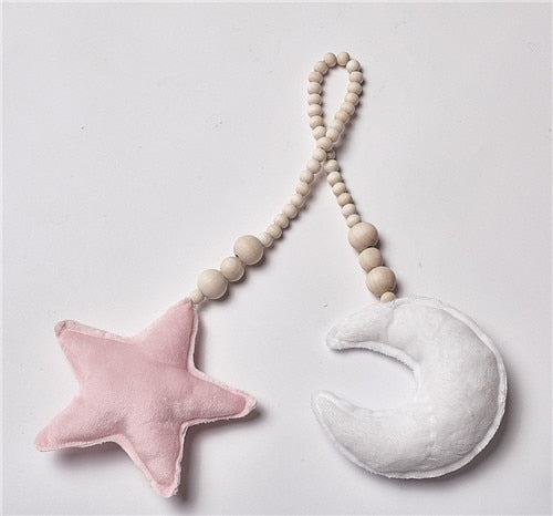 Baby Decoration Pillow Nordic Moon Stars Wooden Beads Strings Toys Kids Bed Room Crib Tent Decor Ornaments Photography Props