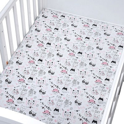 EGMAOBABY  100% Cotton Crib Fitted Sheet Soft Baby Bed Mattress Cover Protector Cartoon Newborn Bedding For Cot Size 130*70cm