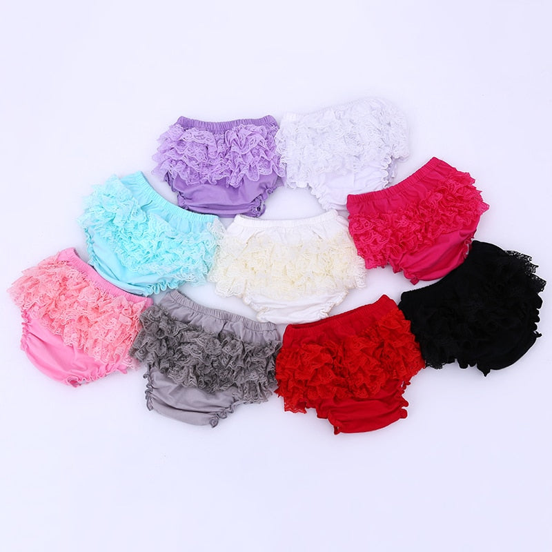 Baby Cotton lace Bloomers shorts Cute Baby Diaper Cover Newborn Flower Shorts Toddler fashion Summer Satin Pants with Skirt