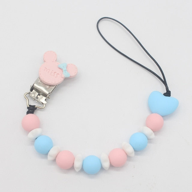 Silicone Round Beads and Star Beads Pacifier Clip Chain Strap Cute Dummy Nipple Leash Strap for Infant Toddler Baby Feeding