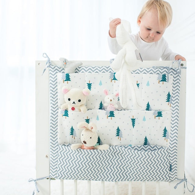 Muslin Bed Hanging Storage Bag Baby Crib Bed Brand Baby Cotton Crib Organizer 60 * 50cm Toy Diaper Pocket for Crib Bedding Set