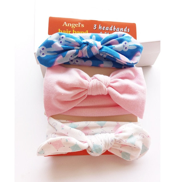 3pcs/set Baby Headband Girls Hair Accessories Cotton Rabbit Ear Turban Bow Elastic Hairband Baby Princess Christmas Day Gifts