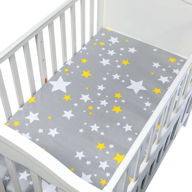 EGMAOBABY  100% Cotton Crib Fitted Sheet Soft Baby Bed Mattress Cover Protector Cartoon Newborn Bedding For Cot Size 130*70cm