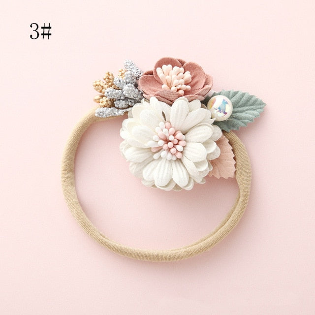 BalleenShiny Fashion Florals Headband Newborn Baby Elastic Princess Hairbands Child Kids Pearl Fresh Style Cute Headwear Gifts