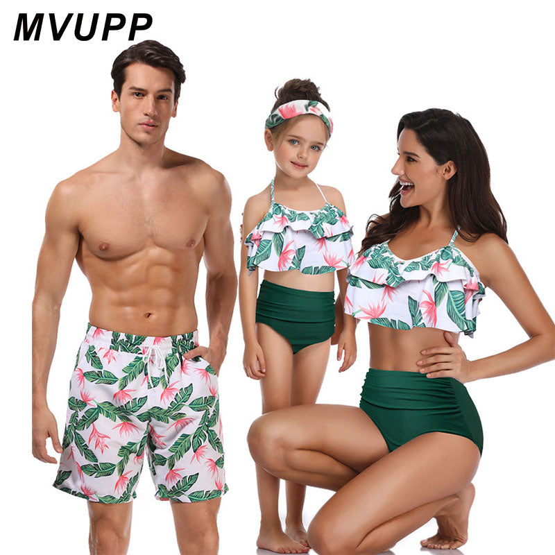 family matching swimwear beachwear mommy and me swimsuit mother daughter father son clothes dresses high waist bikini look mum