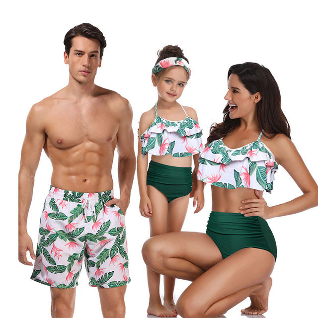 family matching swimwear beachwear mommy and me swimsuit mother daughter father son clothes dresses high waist bikini look mum