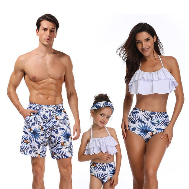 family matching swimwear beachwear mommy and me swimsuit mother daughter father son clothes dresses high waist bikini look mum